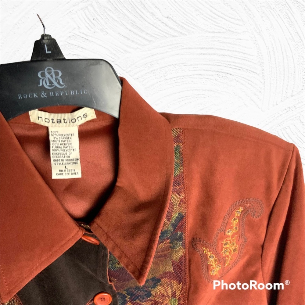 Notations Vintage Rust Patchwork Pant Suit Wm L/X… - image 2